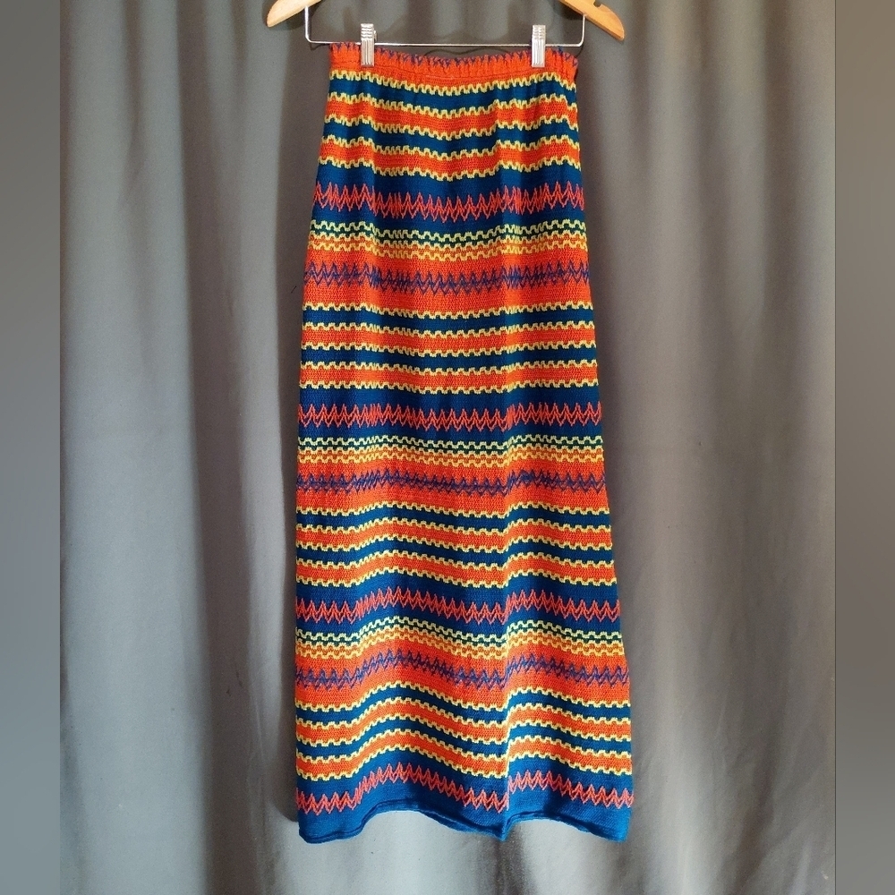 Handmade Knit Retro Vintage Colorful Maxi Skirt Size Small - Picture 2 of 8